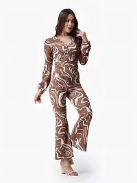 Contemporary Brown Polyester Spandex Printed Co-Ords Sets For Women-thumb2