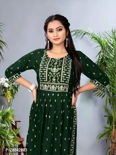 Designer Green Embroidered Rayon Kurta For Women-thumb4