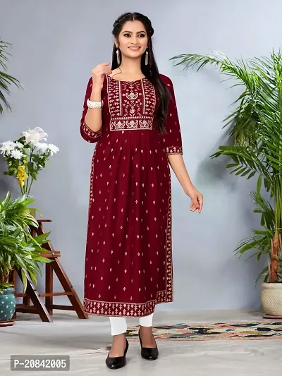 Designer Maroon Embroidered Rayon Kurta For Women-thumb0