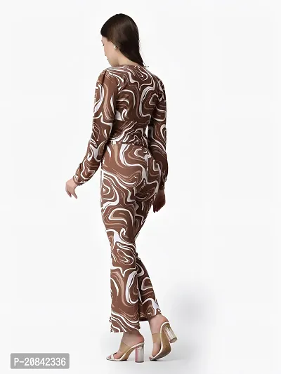 Contemporary Brown Polyester Spandex Printed Co-Ords Sets For Women-thumb5