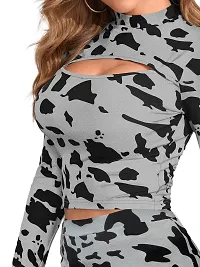 Contemporary Grey Polyester Spandex Printed Co-Ords Sets For Women-thumb2