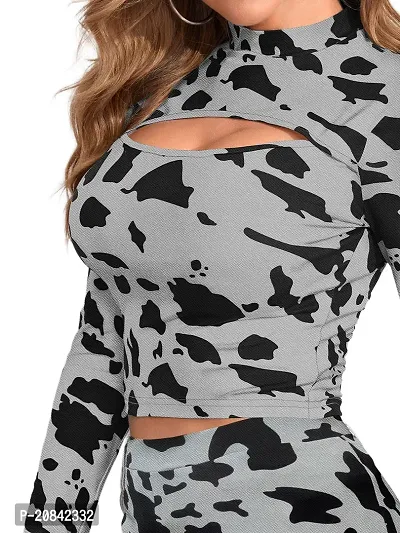 Contemporary Grey Polyester Spandex Printed Co-Ords Sets For Women-thumb3