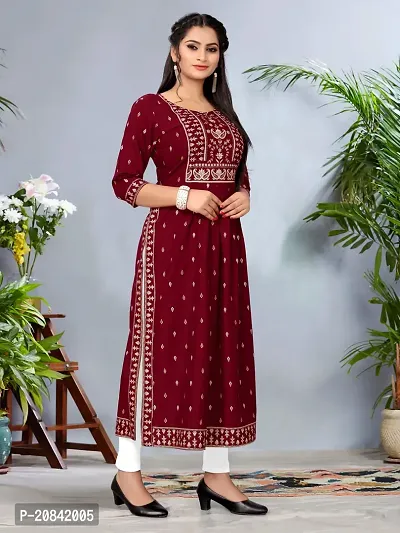 Designer Maroon Embroidered Rayon Kurta For Women-thumb2