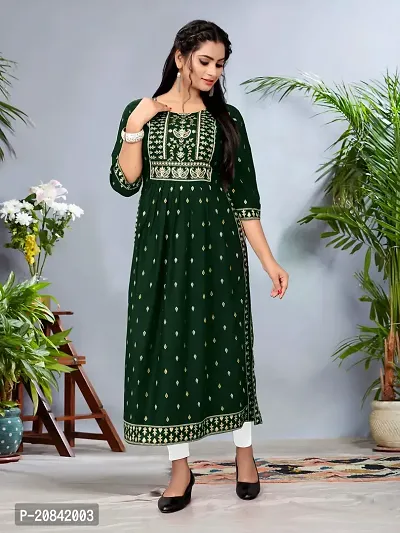 Designer Green Embroidered Rayon Kurta For Women-thumb0