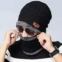 Classy Woolen Solid Beanie Cap with Neck Warmer for Unisex-thumb1