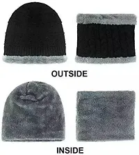 Classy Woolen Solid Beanie Cap with Neck Warmer for Unisex-thumb2