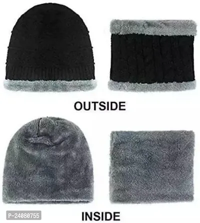 Classy Woolen Solid Beanie Cap with Neck Warmer for Unisex-thumb5