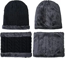 Classy Woolen Solid Beanie Cap with Neck Warmer for Unisex-thumb3