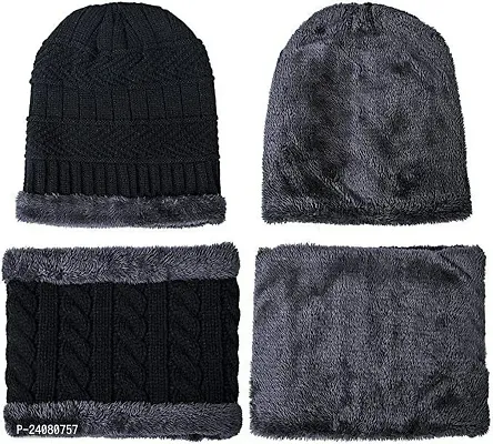 Classy Woolen Solid Beanie Cap with Neck Warmer for Unisex-thumb4