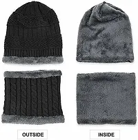 Classy Woolen Solid Beanie Cap with Neck Warmer for Unisex-thumb3