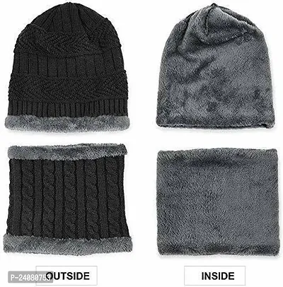 Classy Woolen Solid Beanie Cap with Neck Warmer for Unisex-thumb4