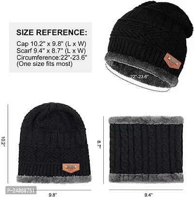 Classy Woolen Solid Beanie Cap with Neck Warmer for Unisex-thumb2