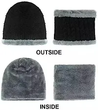 Classy Woolen Solid Beanie Cap with Neck Warmer for Unisex-thumb4