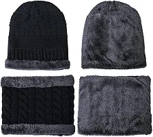 Classy Woolen Solid Beanie Cap with Neck Warmer for Unisex-thumb2