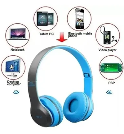 ICALL P47 Wireless Bluetooth Headphones 5.0+EDR with Volume Control, HD Sound and Bass, Mic, SD Card Slot (Blue)
