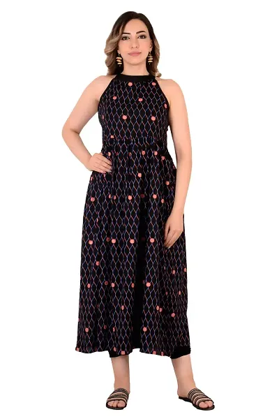 Aahil Fashion Kurti Dress Printed Gown Anarkali Kurti for Women | Gown || Gown for Women Gown for Women Black