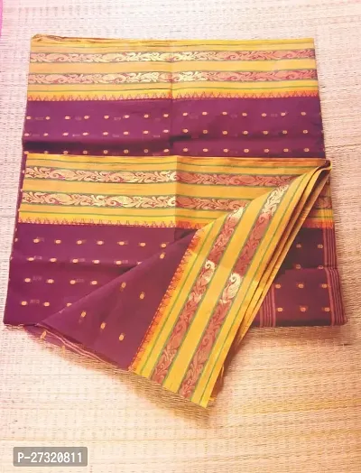Beautiful Peach Cotton Saree with Blouse piece For Women