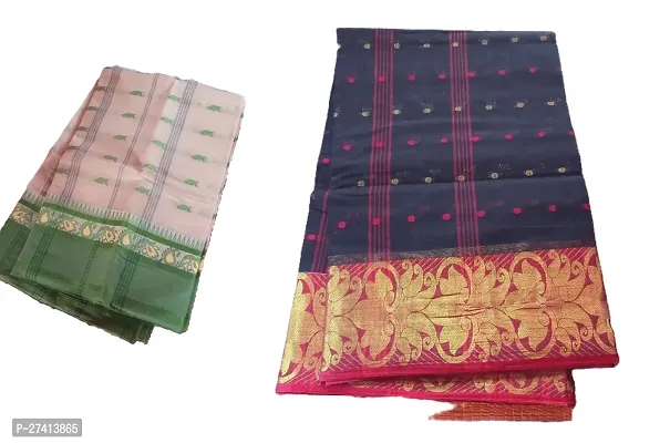 Stylish Cotton Multicoloured Woven Design Saree with Blouse Piece For Women Pack Of 2-thumb0