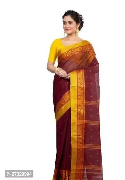 Beautiful Brown Cotton Saree with Blouse piece For Women