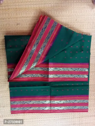 Beautiful Green Cotton Saree with Blouse piece For Women-thumb0