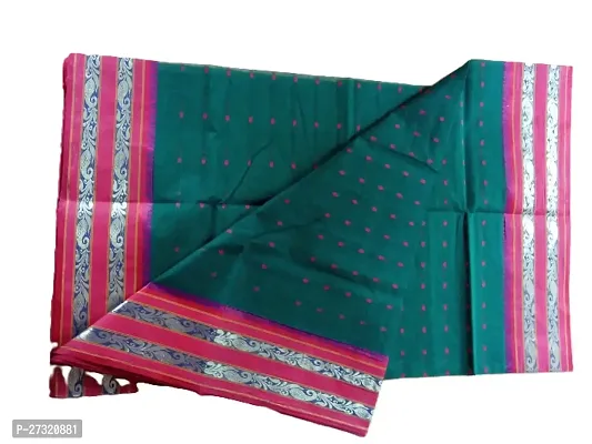 Beautiful Green Cotton Saree with Blouse piece For Women-thumb0