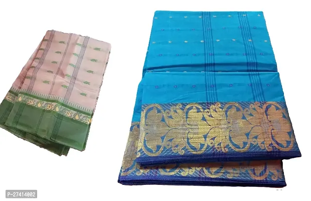 Stylish Cotton Multicoloured Woven Design Saree with Blouse Piece For Women Pack Of 2