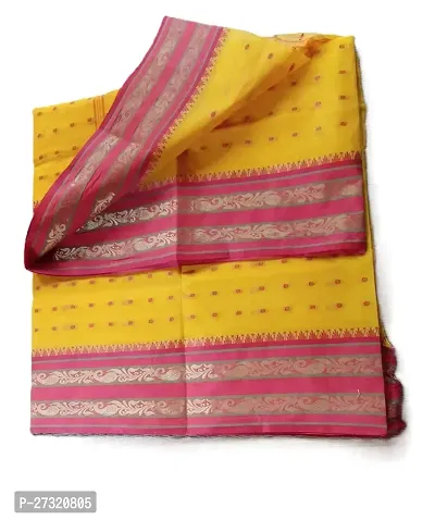 Beautiful Yellow Cotton Saree with Blouse piece For Women