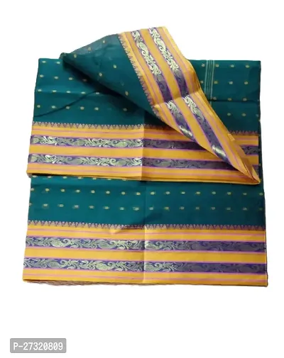 Beautiful Green Cotton Saree with Blouse piece For Women