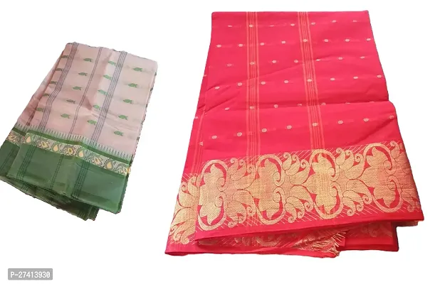 Stylish Cotton Multicoloured Woven Design Saree with Blouse Piece For Women Pack Of 2