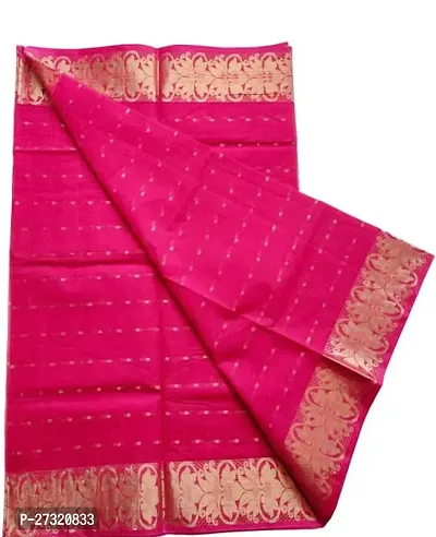 Beautiful Red Cotton Saree with Blouse piece For Women-thumb0
