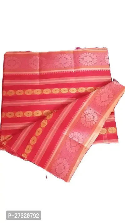 Beautiful Red Cotton Saree with Blouse piece For Women