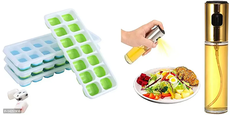 Silicone Ice Cube Tray with LidsAnd Oil Sprayer for Cooking, 100ml Oil Spray Bottle