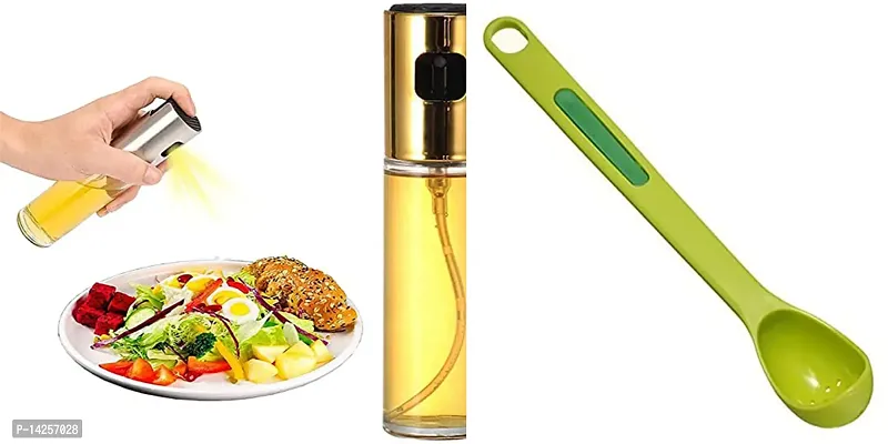 Oil Sprayer for Cooking, 100ml Oil Spray Bottle And 2 in 1 Pickle Olive Long Spoon Fork Strainer Cutlery Drainer Kitchen Tool 1pc-thumb0