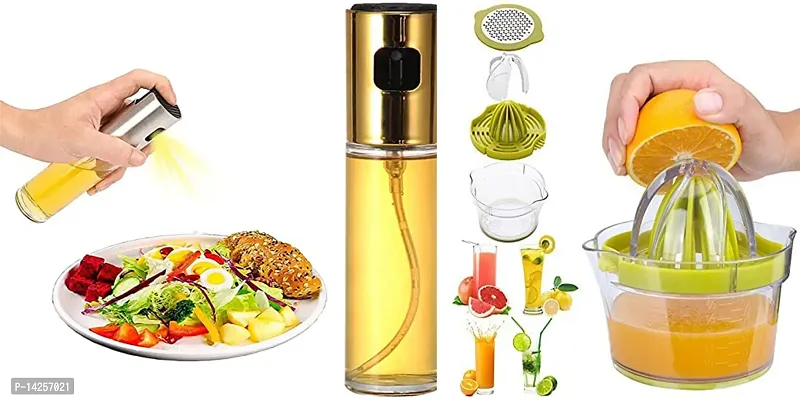 Oil Sprayer for Cooking, 100ml Oil Spray Bottle And Manual Juicer 4 In 1 Multifunctional Lemon Squeezer Orange Citrus Juicer