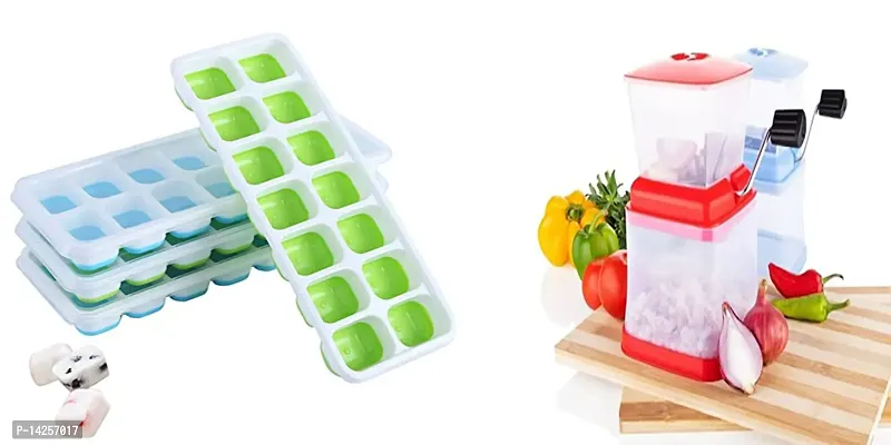 Silicone Ice Cube Tray with LidsAnd Premium 2 in 1 Onion and Chilly Cutter Chopper (Big)