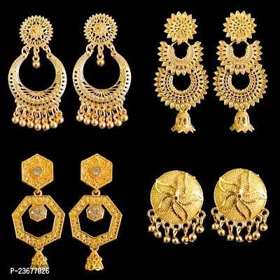 4-Combo Gold Oxidised Design Earrings For Women  Girls.-thumb0