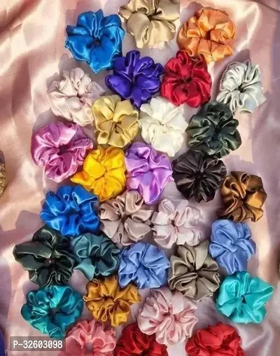 Stylish Satin Assorted Rubber Band Scrunchies For Women - Pack of 12-thumb0