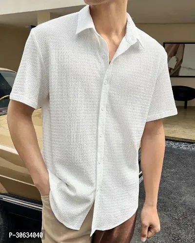 Stylish White Cotton Casual Shirt For Men-thumb0