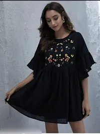 Stylish Women Rayon Embroidered black Top-thumb3