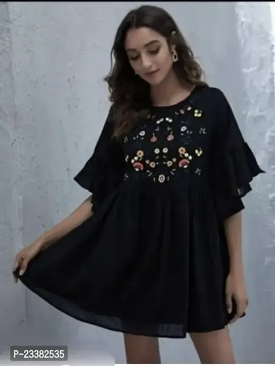 Stylish Women Rayon Embroidered black Top-thumb4