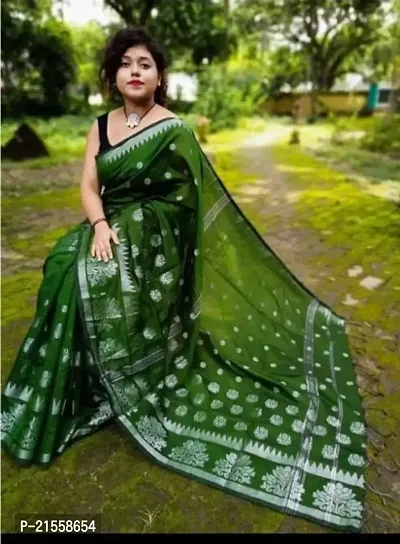 Stylish Cotton Saree With Blouse Piece For Women-thumb0