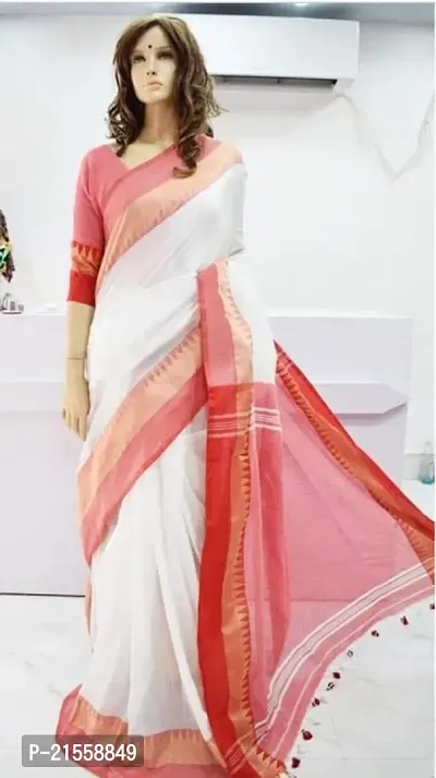 Stylish Cotton Saree With Blouse Piece For Women-thumb0