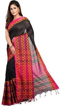 Sandhya Saree Women's Traditional Bengal Handloom Cotton Khadi Begampuri Saree, (SS_Black_19)-thumb1