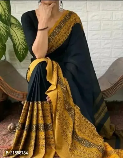 Stylish Cotton Saree With Blouse Piece For Women-thumb0