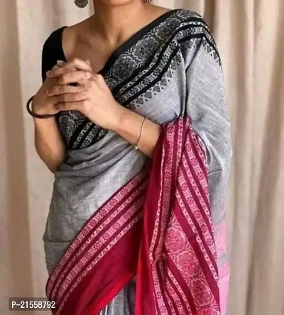 Stylish Cotton Saree With Blouse Piece For Women-thumb0