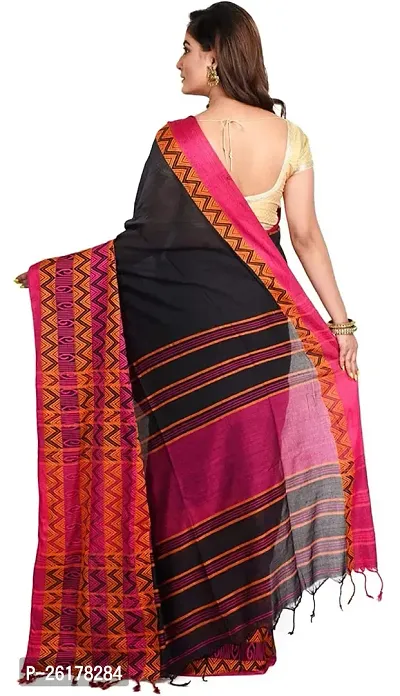 Sandhya Saree Women's Traditional Bengal Handloom Cotton Khadi Begampuri Saree, (SS_Black_19)-thumb3