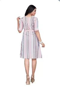 MK MARKETING? Women's One Piece Crepe Material for Women's and Girl's with 3/4th Sleeve and Round Neck Knee Length Digital Printed Summer Western Dress (Pink)-thumb1