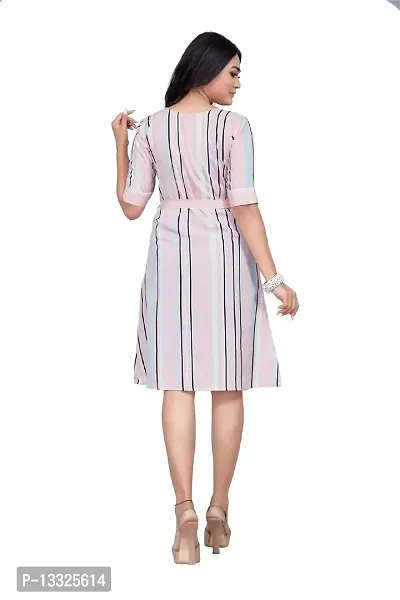 MK MARKETING? Women's One Piece Crepe Material for Women's and Girl's with 3/4th Sleeve and Round Neck Knee Length Digital Printed Summer Western Dress (Pink)-thumb2