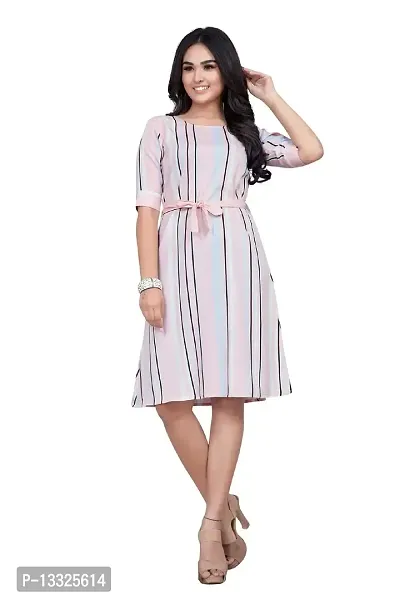 Women's Crepe for Women's and Girl's with 3/4th Sleeve and Round Neck Knee Length Dress-thumb0