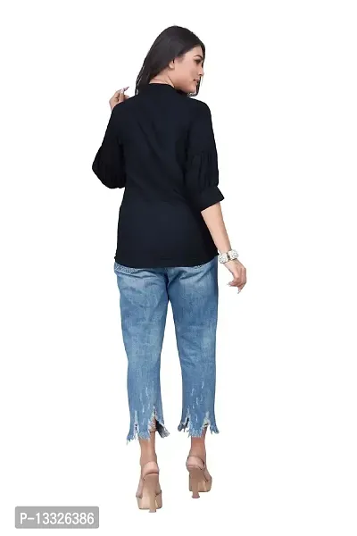 MK Marketing? Women's Indo-Westernd Solid Rayon Collared Mandarin Collar Top (Black)-thumb3